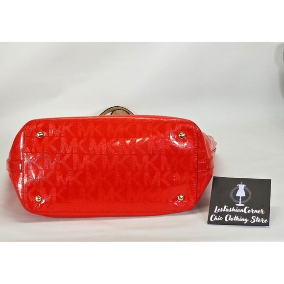 Michael Kors Women's Red Leather Jet Set Mirror Metallic Patent Tote Large 1794 - Picture 10 of 16
